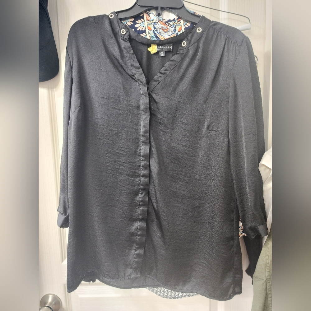 Black Blouse with Grommet Accents